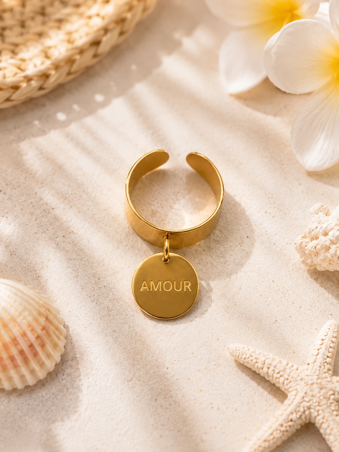 💛 Bague réglable « AMOUR » – Acier inoxydable
